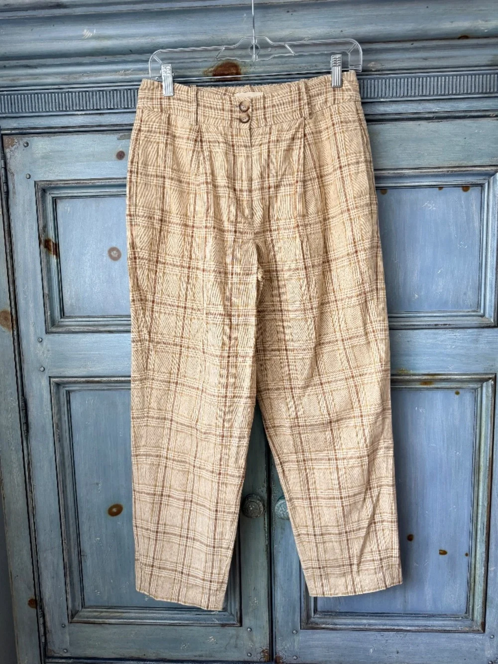 Sezane Cyprien Plaid Cropped Trousers in Ochre Check Size 36